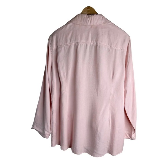 Ali Miles Wrap Blouse Asymmetric Buttons Roll Tab Sleeves Pink Size Large - Picture 3 of 11